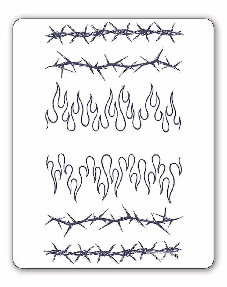 Barbed Wire and Flames Semi-Permanent Tattoo | EasyTatt™