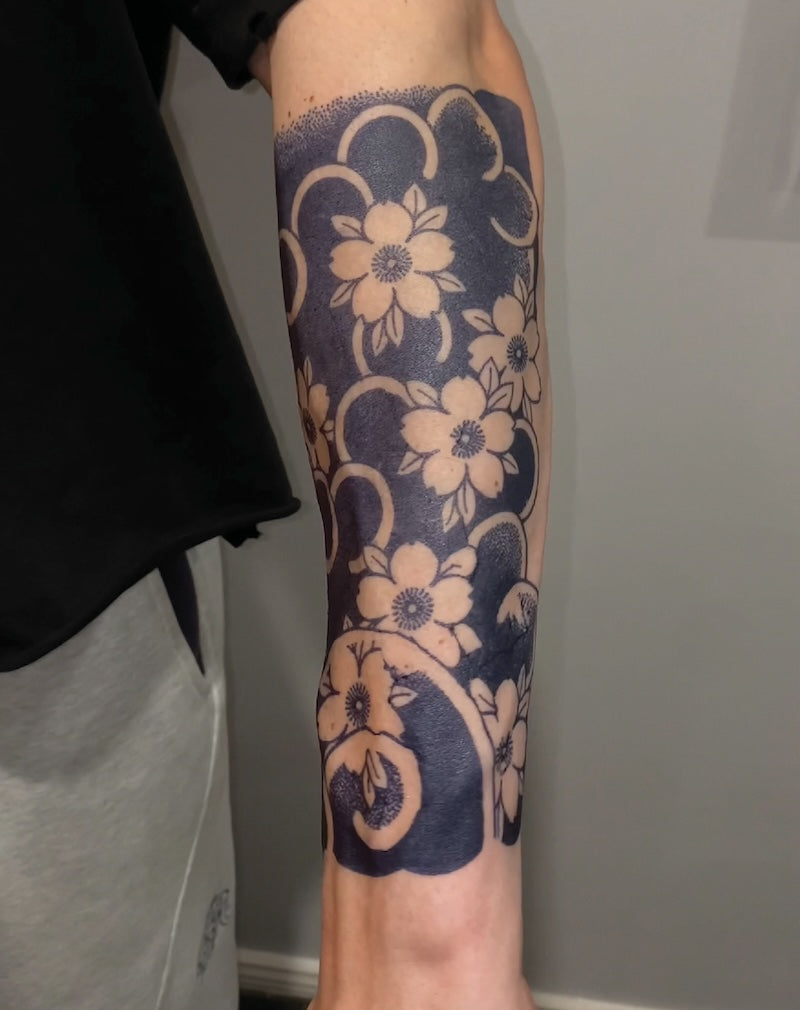 (Half Sleeve) Japanese Blossoms - Semi-Permanent Tattoo