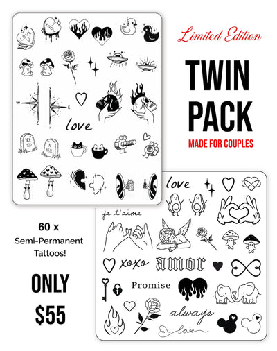 (60 Tattoos) TWIN PACK - Valentine's Day - Semi-Permanent Tattoos