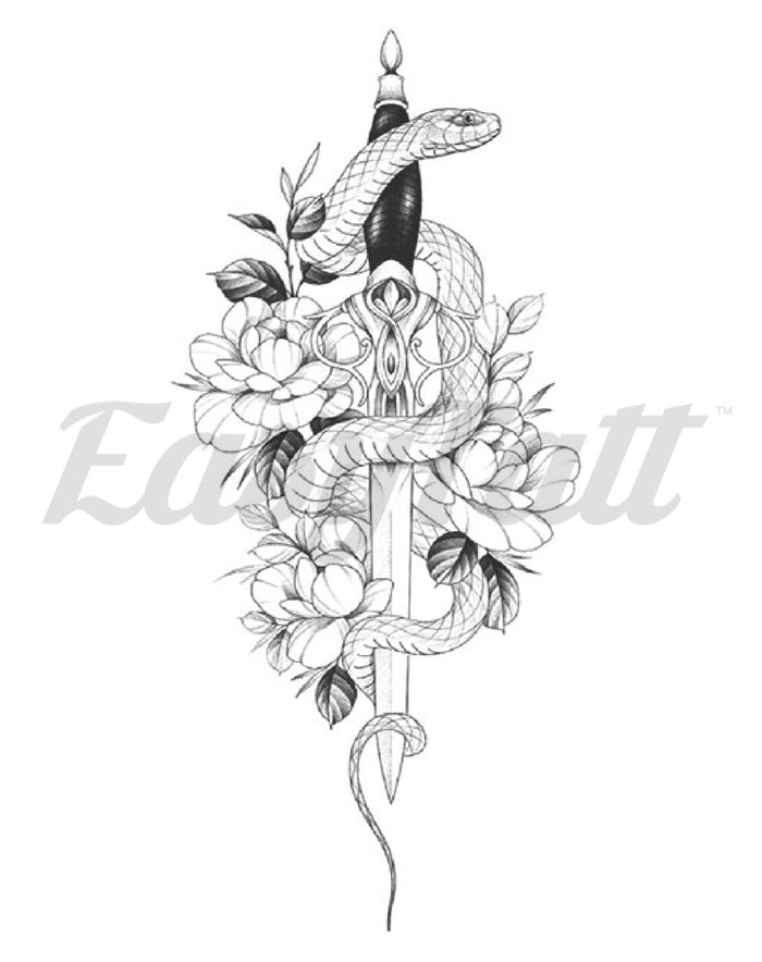 Dagger Serpent Temporary Tattoo Sleeve | EasyTatt™