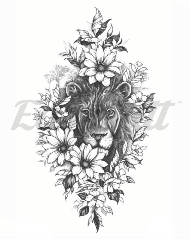 Hidden Lion Temporary Tattoo Sleeve | EasyTatt™