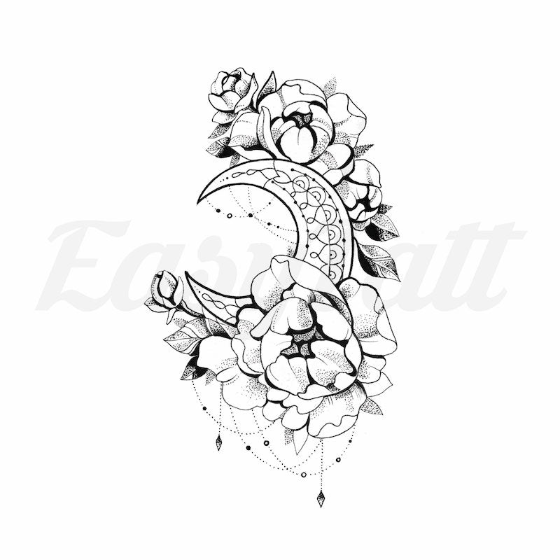 Lotus Flower and Crescent Moon Temporary Tattoo | EasyTatt™