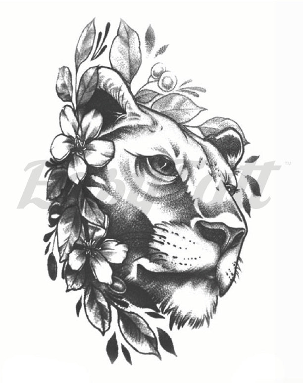 Powerful Lioness Temporary Tattoo Sleeve | EasyTatt™