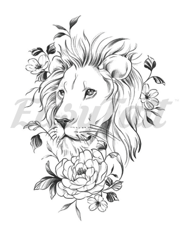 Floral Lion Temporary Tattoo Sleeve | EasyTatt™