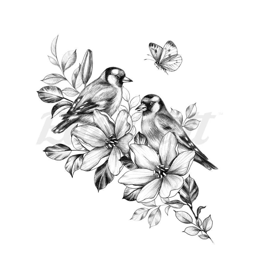 Pretty Flowers and Birds Temporary Tattoo | EasyTatt™