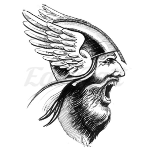 Viking in Winged Helmet - Temporary Tattoo